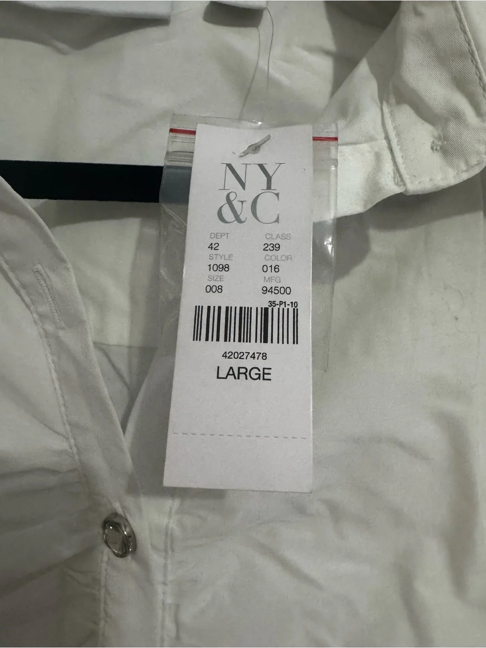 New York & Company White Ruched Front Button-Down Shirt